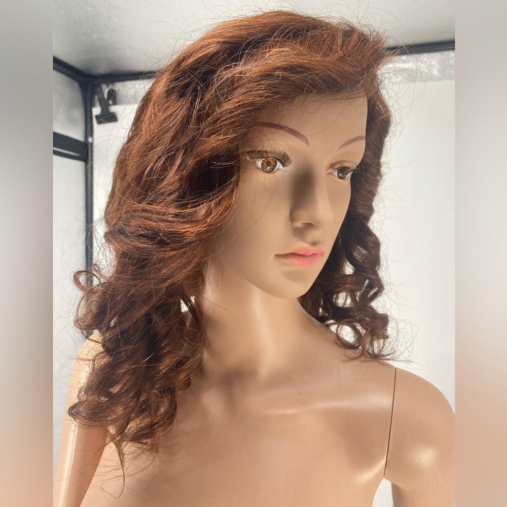 13x6x1 Curly Bourbon Brown Premium Human Hair Frontal Wig for Women - 18 Inches